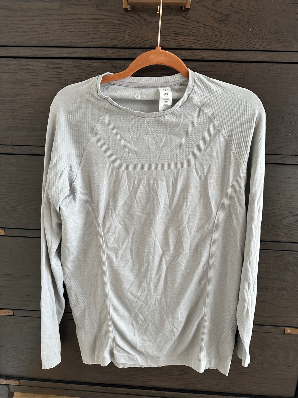 ALO Yoga Men’s Long Sleeve Performance Tee — Light Gray